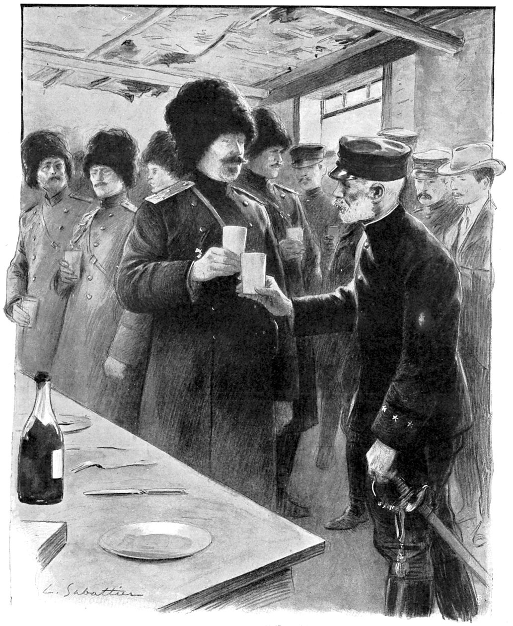 Russiske og japanske generaler som deler en skål, russisk-japanske krigen 1904-5 av Unbekannt