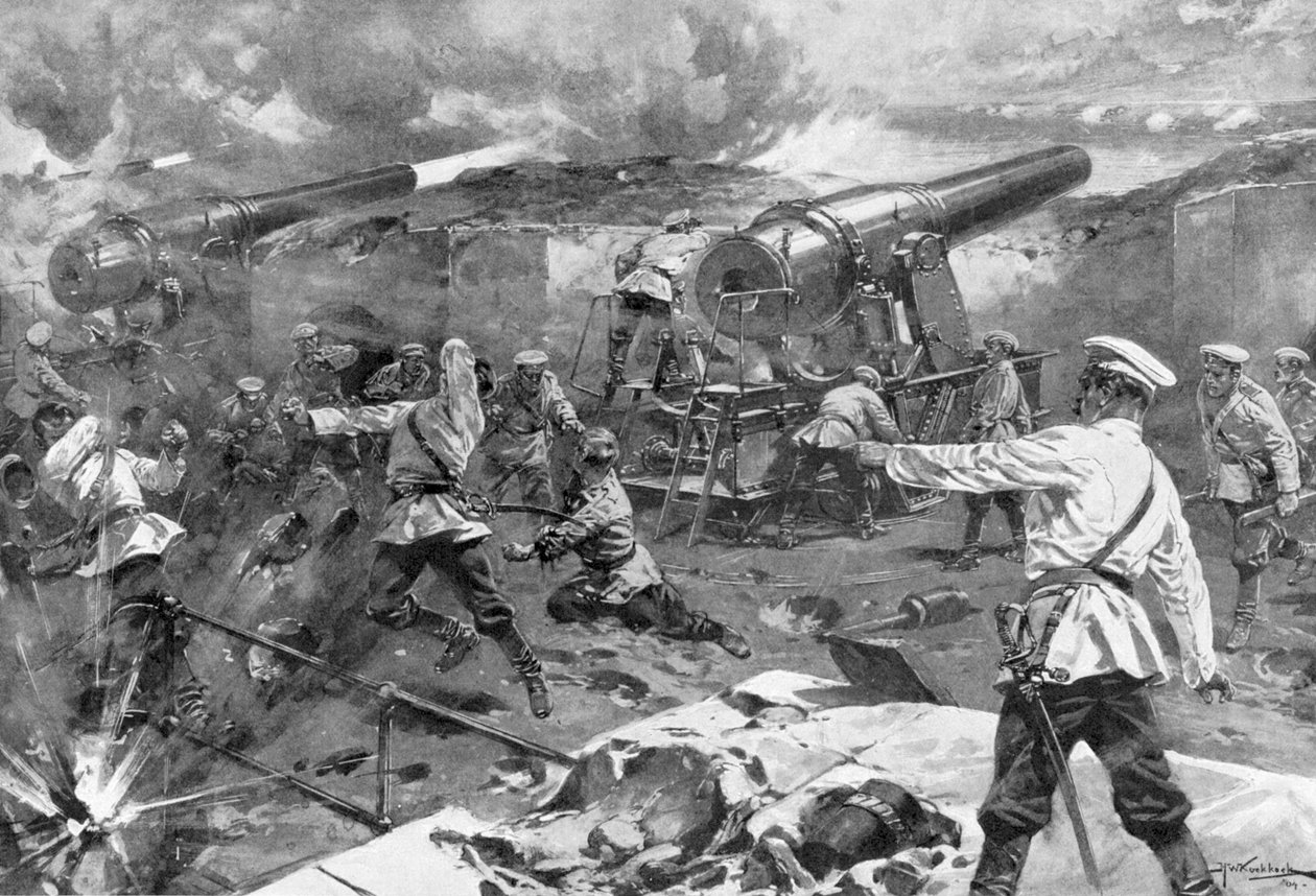Russisk batteri i aksjon, russisk-japansk krig, 1904-5 av Unbekannt