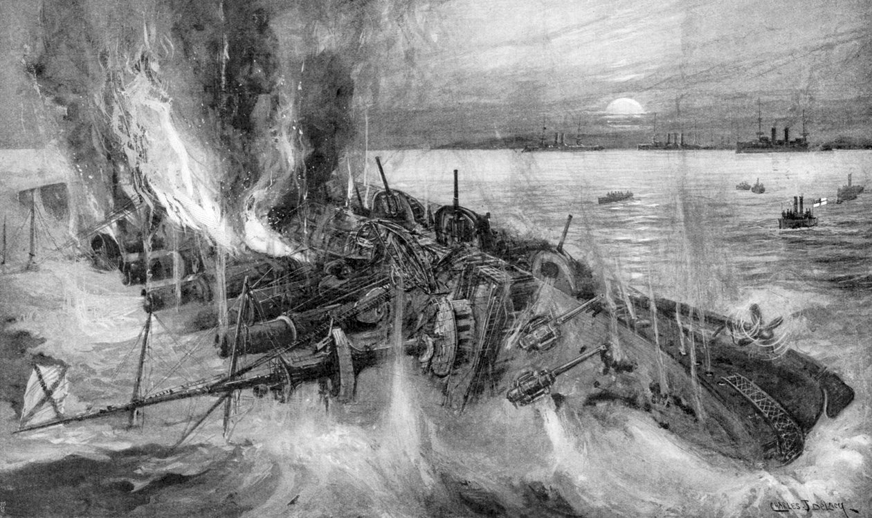 Russisk krysser grunnlegger i slaget ved Chemulpo, den russisk-japanske krigen, 1904-5 av Unbekannt