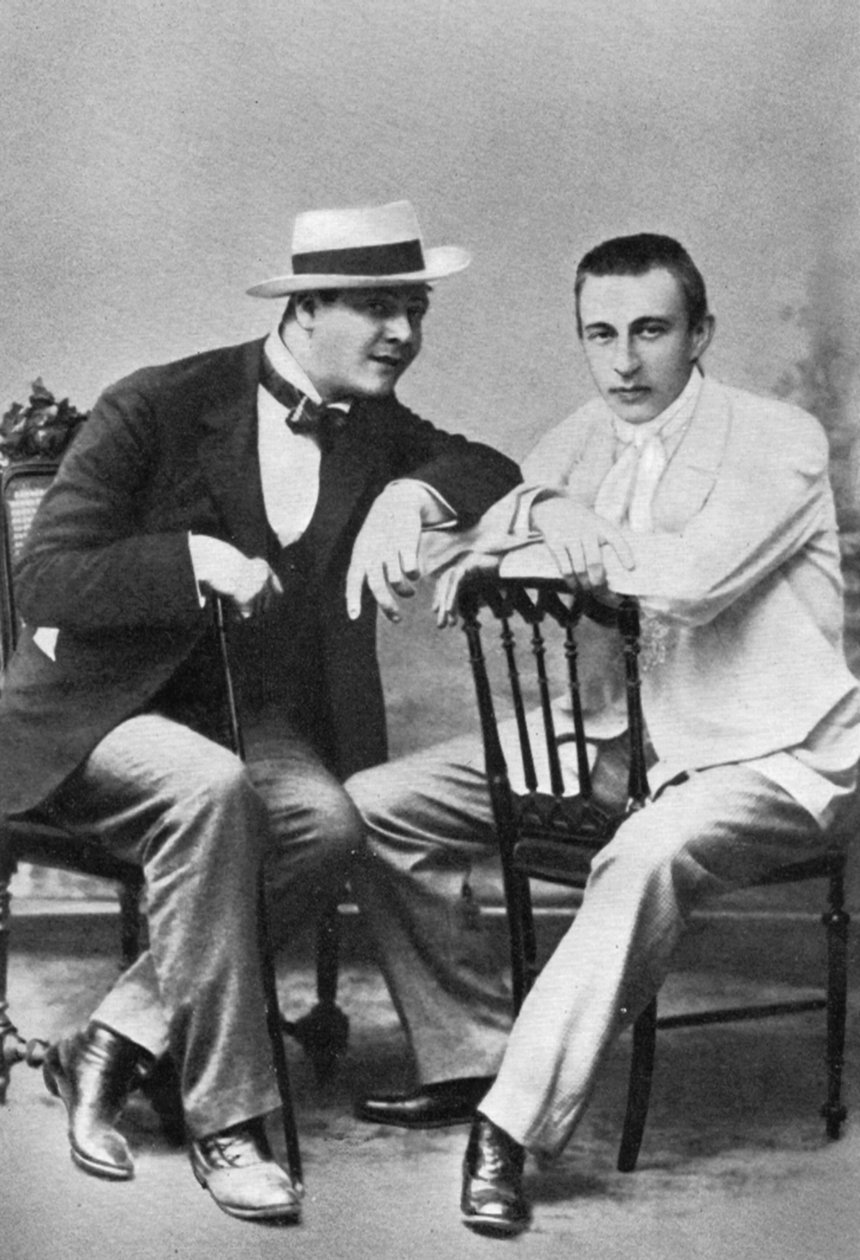 Russisk operasanger Feodor Chaliapin med komponist og pianist Sergei Rachmaninov, c1890 av Unbekannt