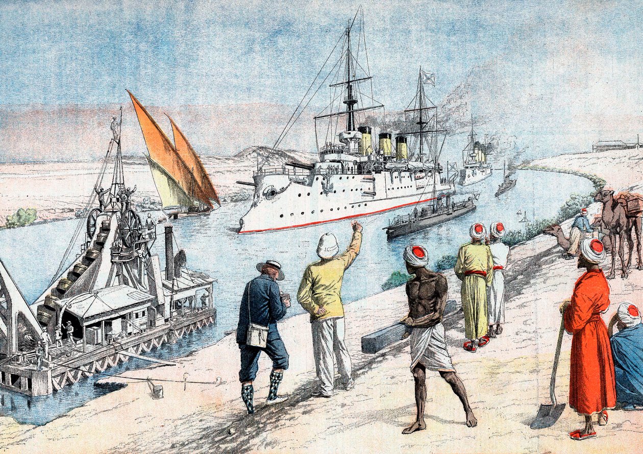 Russiske krigsskip som passerer gjennom Suez-kanalen, russisk-japanske krigen, 1904-5 av Unbekannt