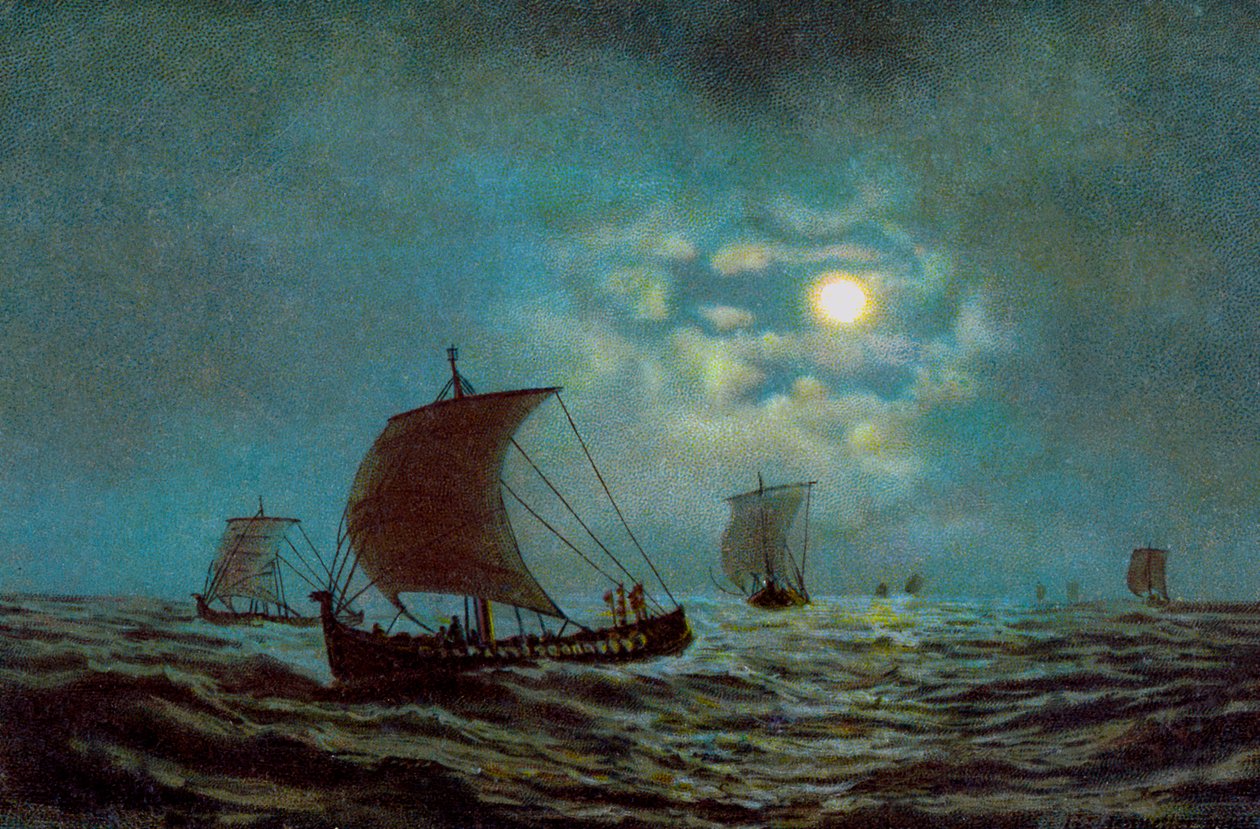 Seilbåter om natten, 1900-tallet av Unbekannt