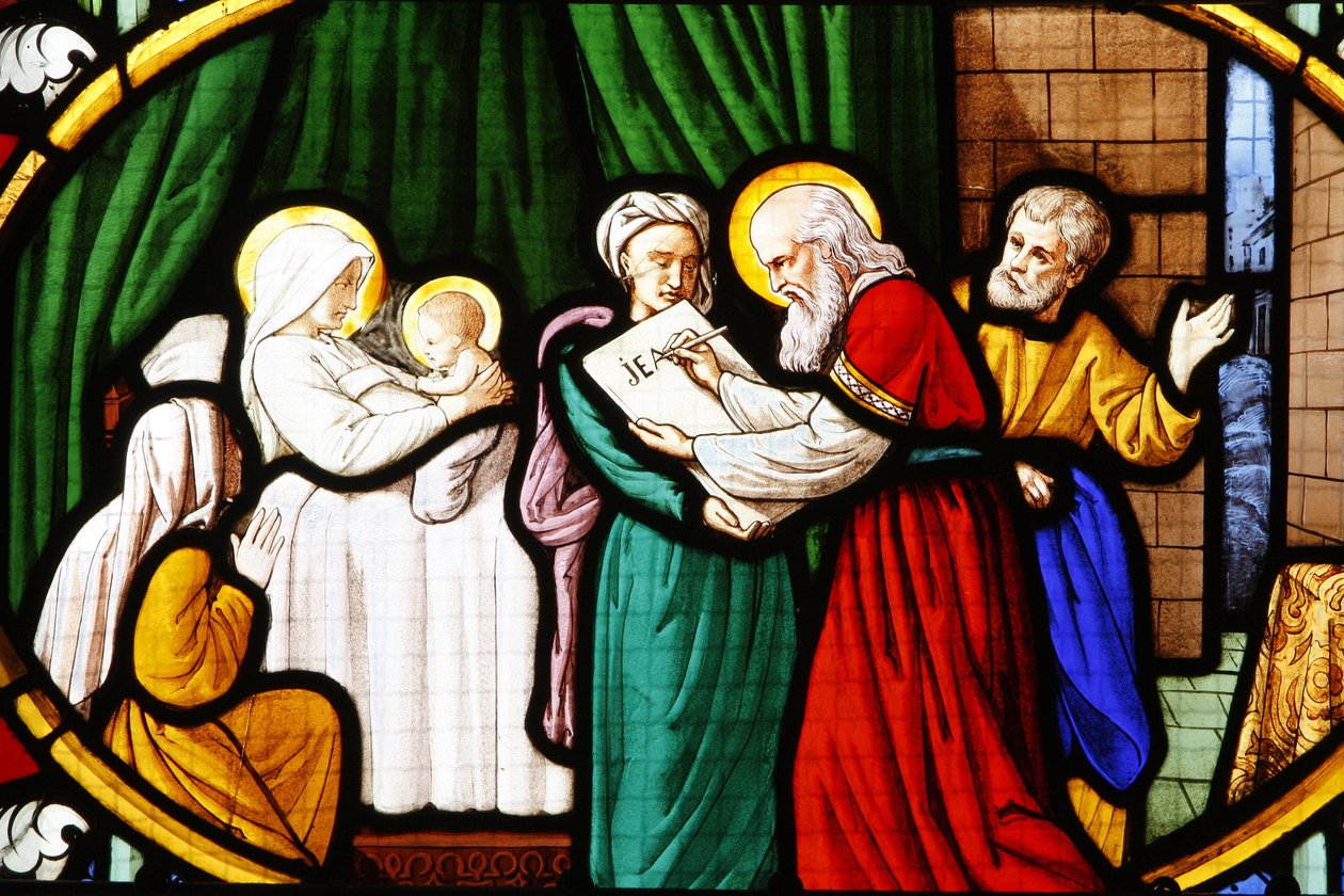 Saint-Corentin (Saint Corentin) katedral, Quimper Glassmalerier: fødselen til døperen Johannes, Quimper, Frankrike av Unbekannt