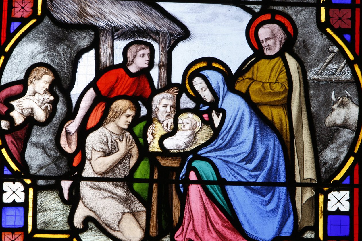 Saint-Corentin (Saint Corentin) katedral, Quimper Glassmaleri: hyrdes tilbedelse, Quimper, Frankrike av Unbekannt