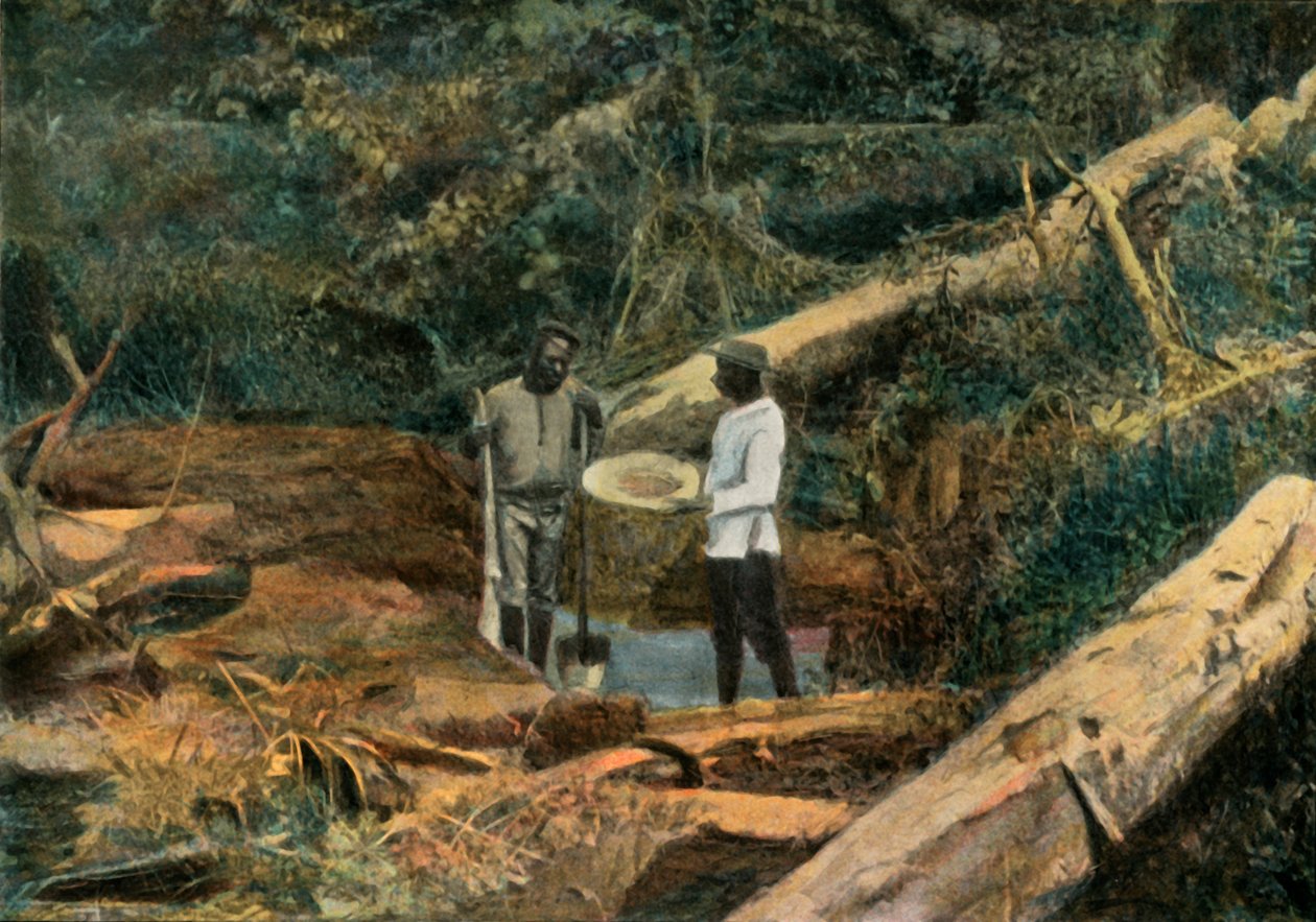 Den hellige Elias. La Battee Recherche De LOr, Panning for Gold, 1900. av Unbekannt