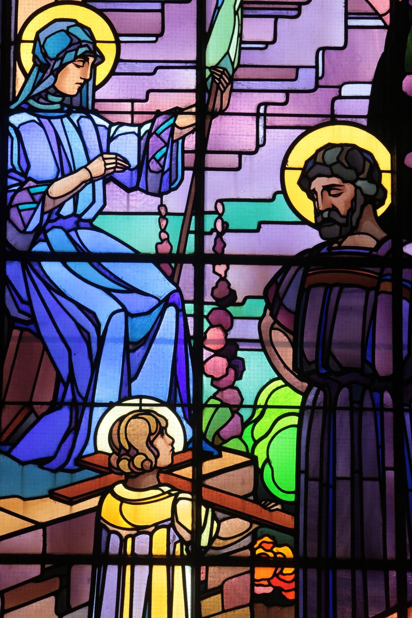 Saint-Joseph de Chedde kirke. Hellig familie farget glass av Raphael Lardeur., Chedde Frankrike av Unbekannt