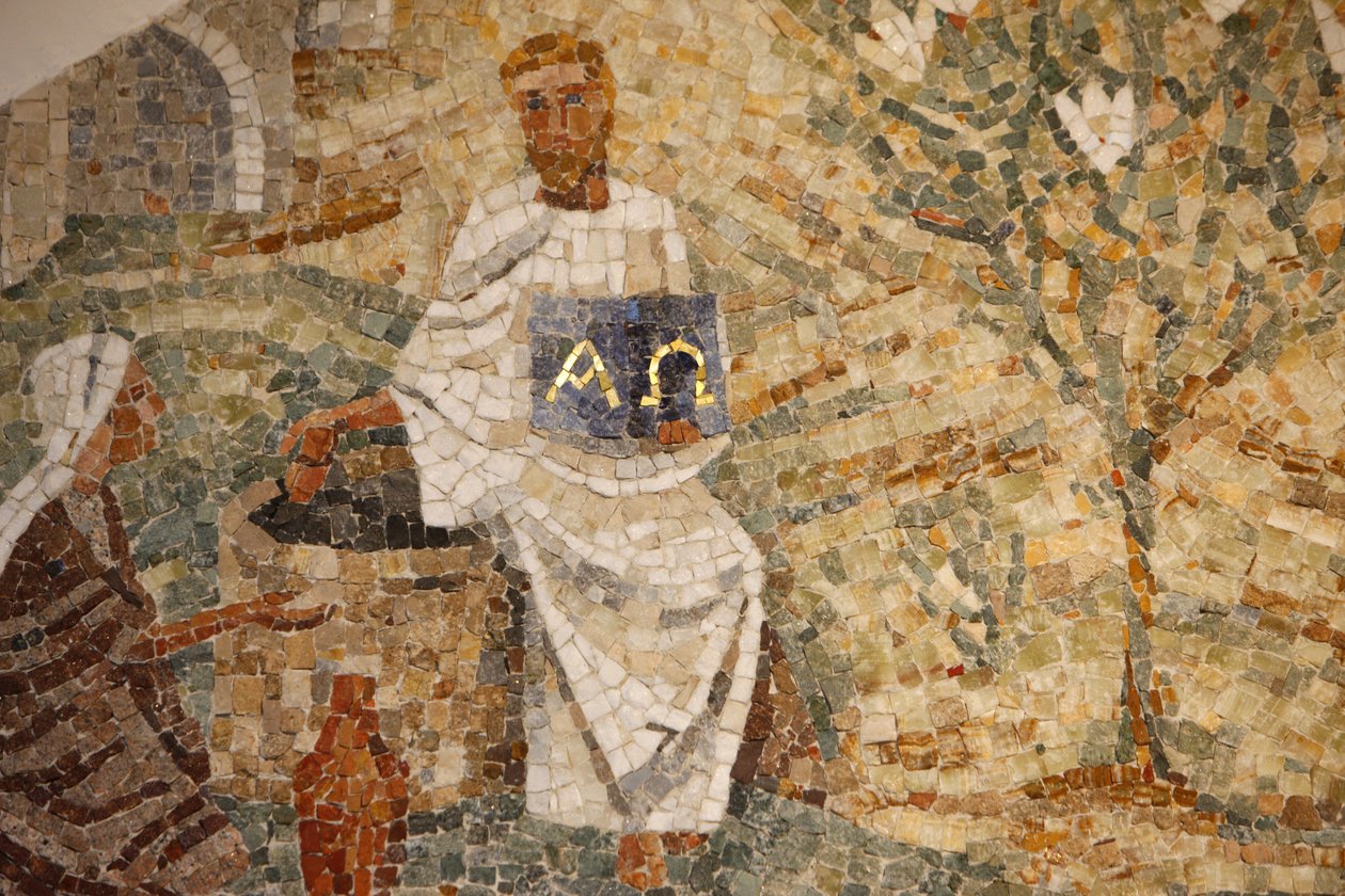 Saint-Maurice klosterbasilika, mosaikk av Madeleine DienerJesus og samaritanen ved Jakobs brønn, Saint-Maurice, Suisse av Unbekannt