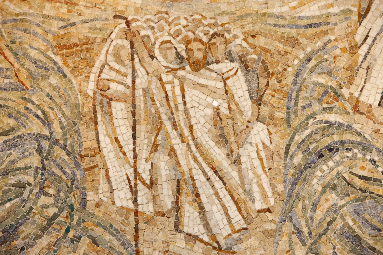 Saint-Maurice klosterbasilika, mosaikk av Madeleine DienerMoses og hebreerne som krysser Rødehavet, Saint-Maurice, Suisse av Unbekannt