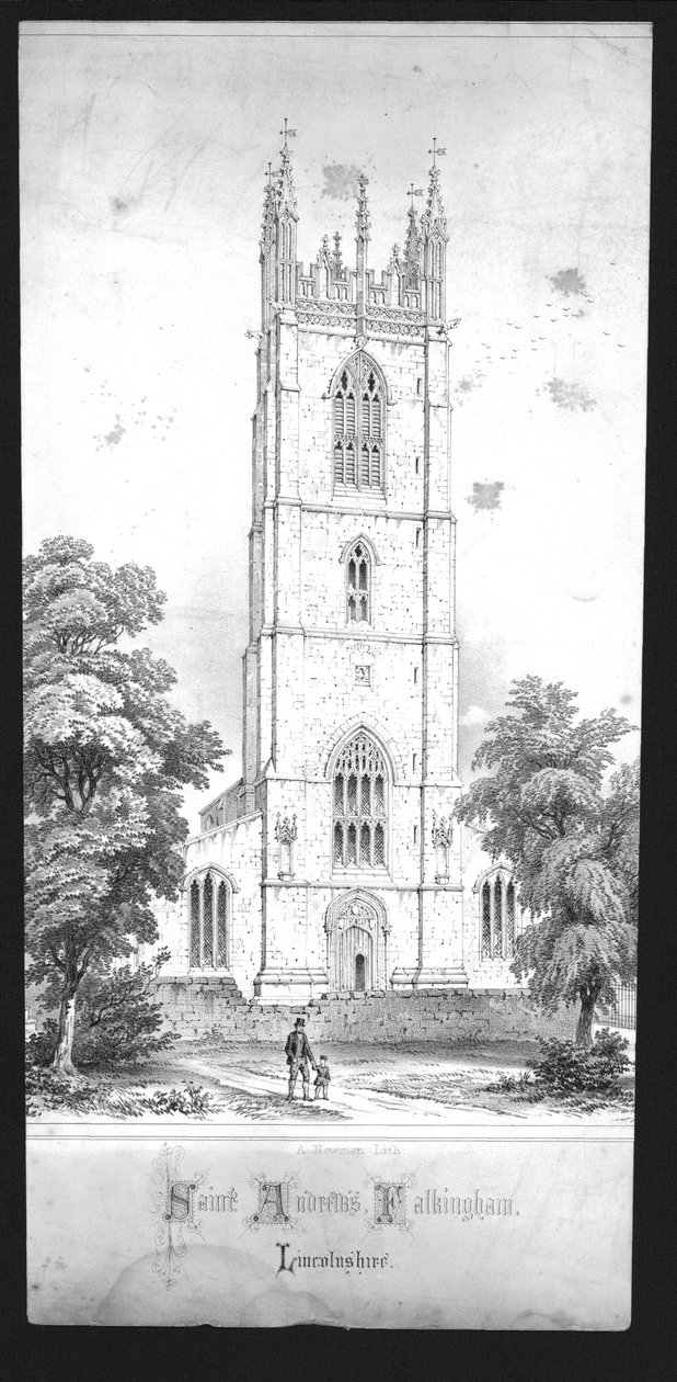 Saint Andrews Church, Falkingham, Lincolnshire, tidlig på 1800-tallet av Unbekannt