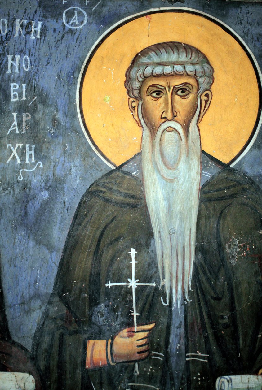 Saint Arsene: Bysantinsk freskomaleri fra det 14. århundre (1332) Nathex, sørveggen Phorbiotissa Jomfrukirken, Asinou Unesco-sted Troodos-regionen, Kypros av Unbekannt