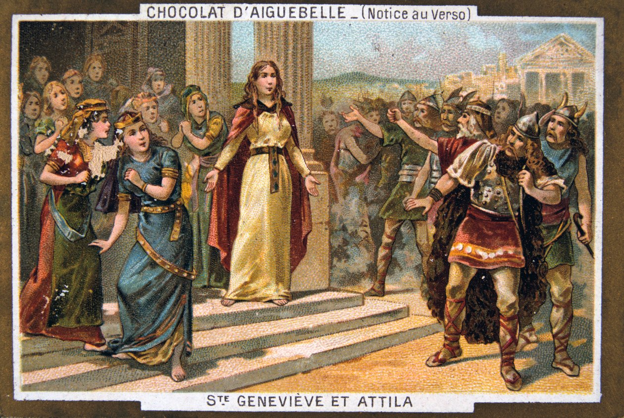 Saint Genevieve og Attila, c451 AD, 1800-tallet av Unbekannt