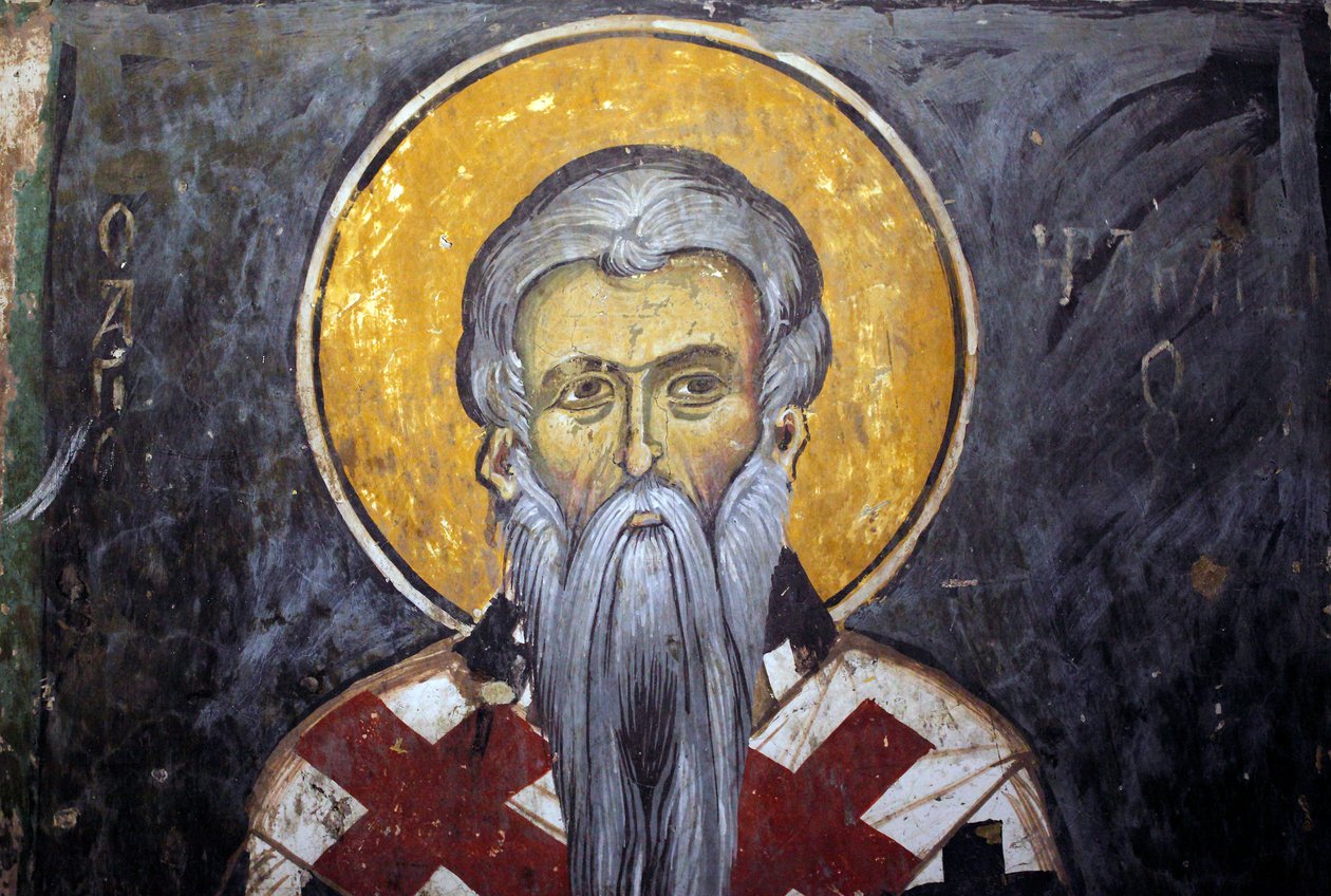 Saint Iraklion (Heraklion) Bysantinsk freskomaleri fra Agios Ioannis Lampadistis kloster, Saint John Lampadistis 1000-tallet Kypros Malte kirker UNESCO-sted Troodos, Kypros av Unbekannt