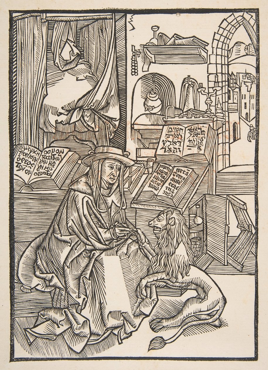 Saint Jerome trekker ut en torn fra løvenes fot, Lyons 1508 kopi.n.d. av Unbekannt