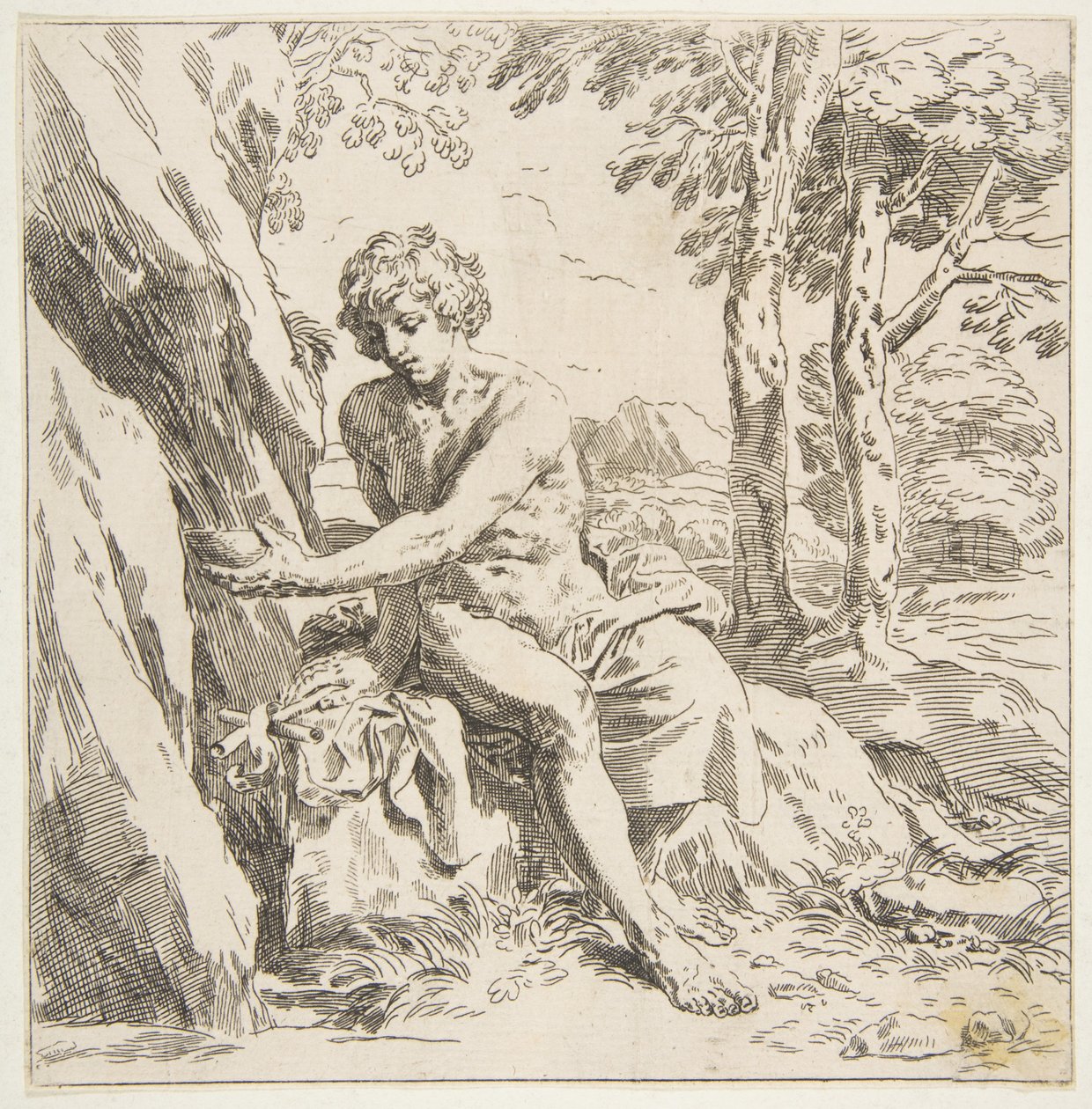 Døperen Johannes i ørkenen, kopi i revers etter Cantarini, ca. 1637-1639 eller senere. av Unbekannt