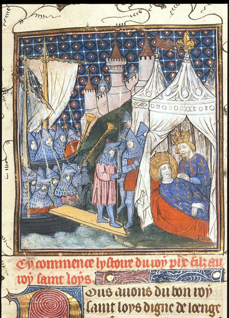 Saint Louis døde under sitt andre korstog i Tunis From the Chroniques de France ou de St Denis, etter 1380 av Unbekannt