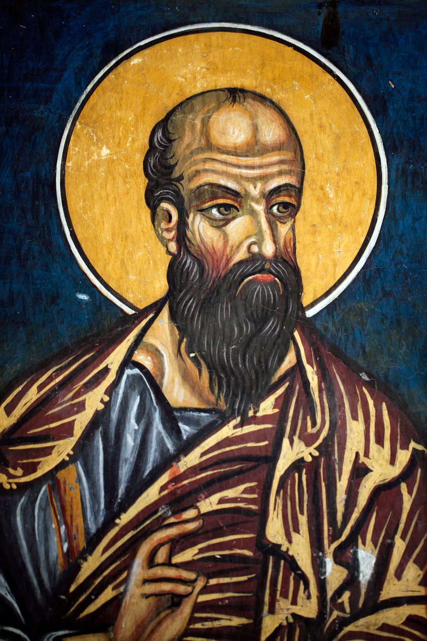 Saint Paul: Bysantinsk freskomaleri fra det 14. århundre (1332) Nathex, sørveggen Phorbiotissa Jomfrukirken, Asinou Unesco-sted Troodos-regionen, Kypros av Unbekannt