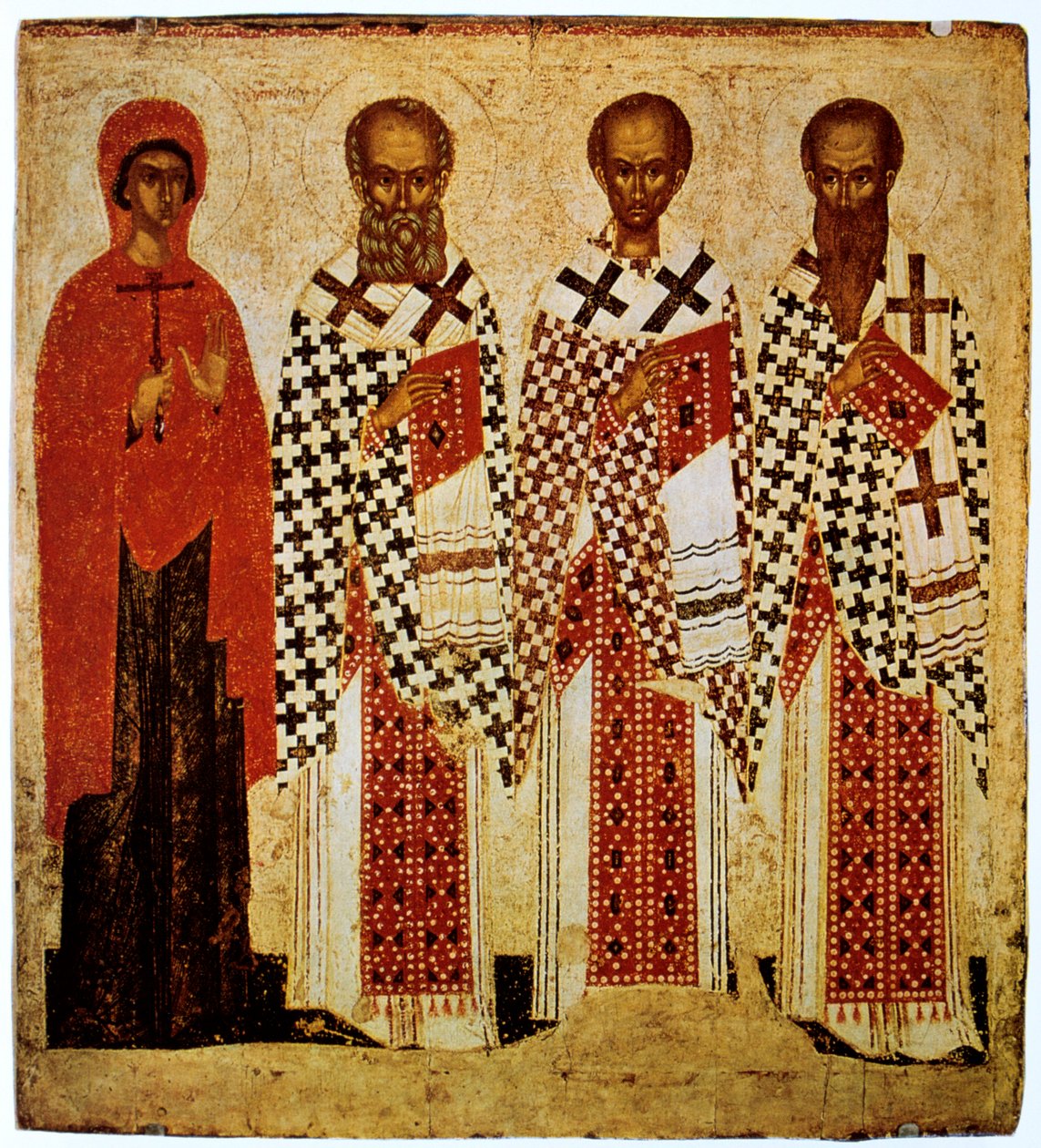 Saints Paraskeve, Gregory the Theologian, John Chrysostom and Basil the Great, tidlig på 1400-tallet av Unbekannt