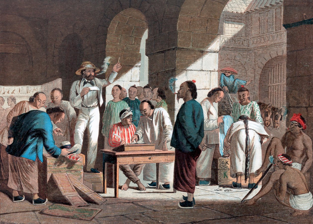 Salg av engelske varer i Canton, 1858 av Unbekannt