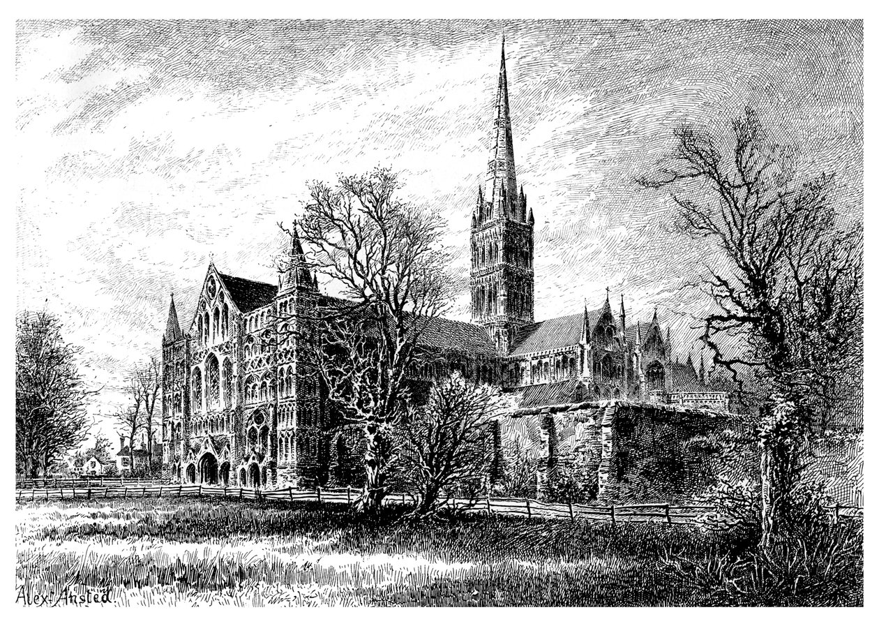 Salisbury Cathedral, fra sørvest, 1895 av Unbekannt