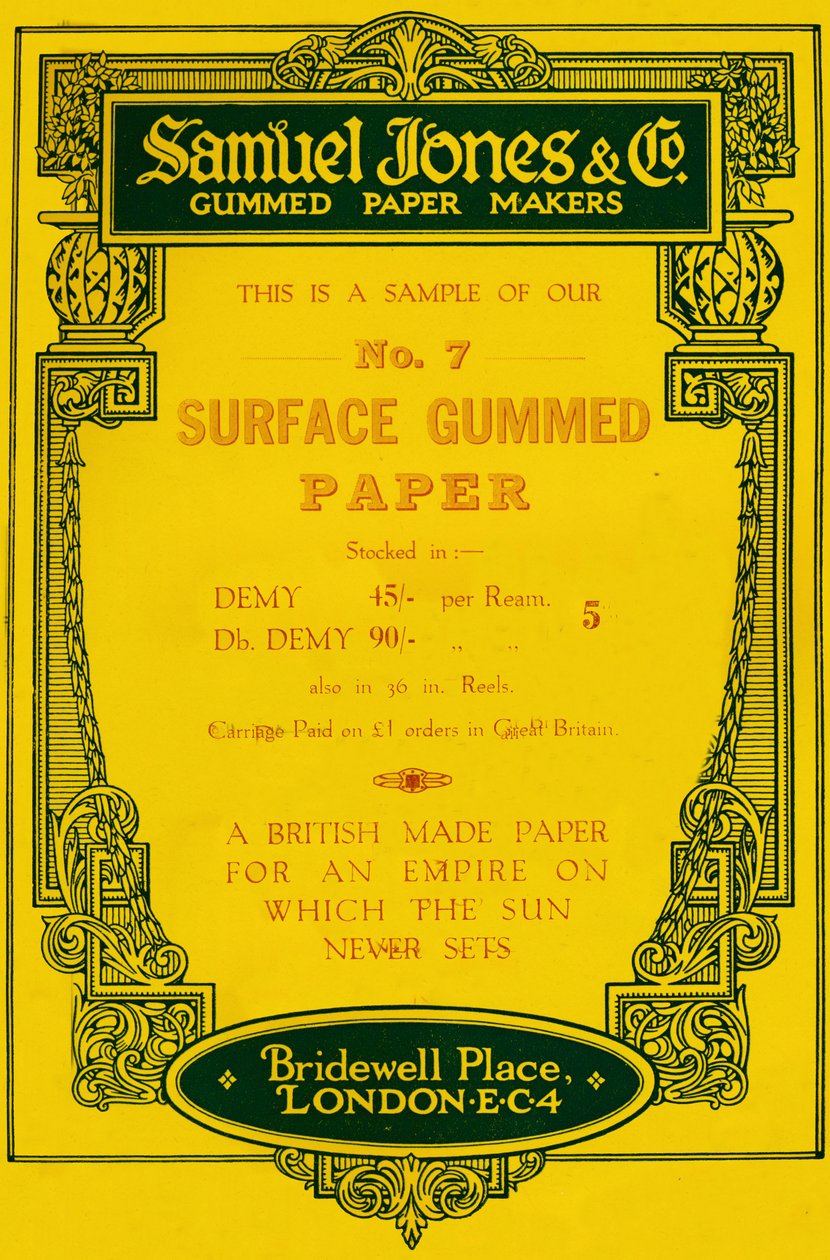 Samuel Jones & Company Gummed Paper Makers-annonse, 1919 av Unbekannt