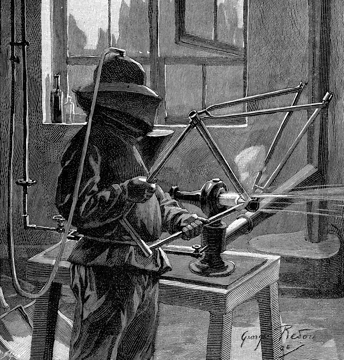 Sandblåsing av leddene til en sykkelramme, Frankrike, 1896 av Unbekannt