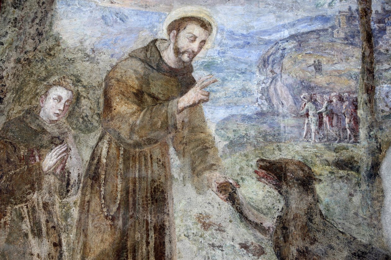 Santa Chiara-klosteret, Napoli Fresco-detalj: SFrancesco, Napoli, Italia av Unbekannt