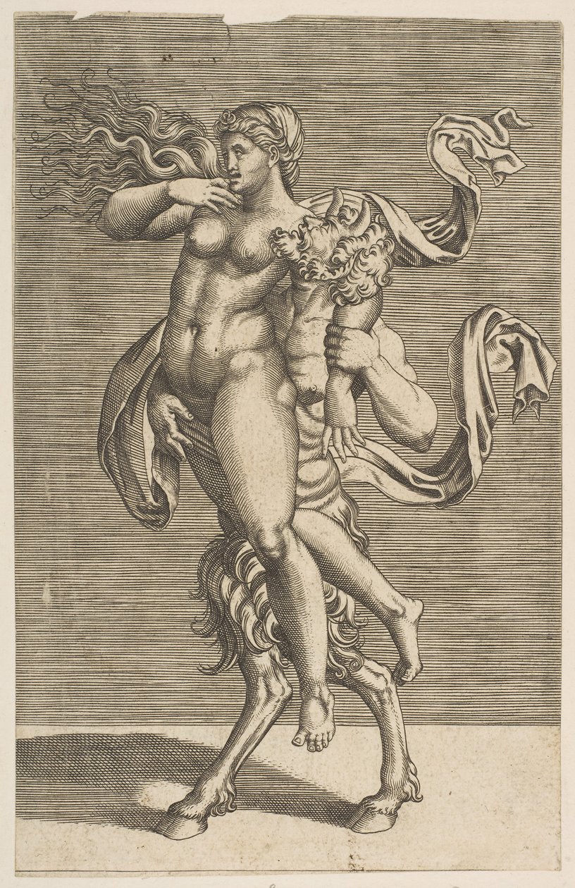 Satyr bærer en nymfe som begrenser høyre arm, ca. 1515-1600. av Unbekannt