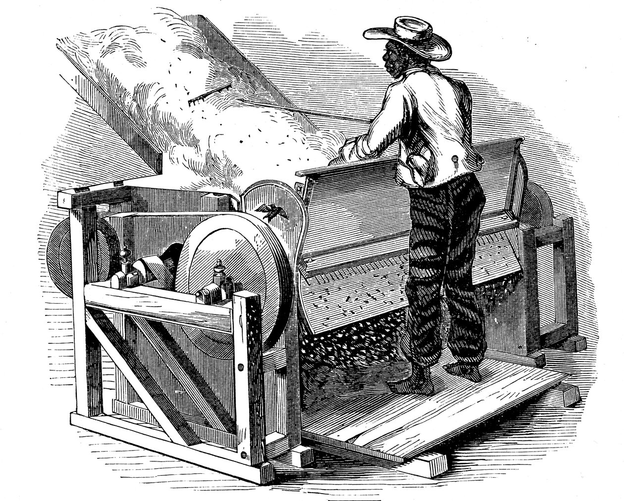 Saggin for rengjøring av bomull ble drevet av barfot svart arbeider, sørlige USA, 1865 av Unbekannt