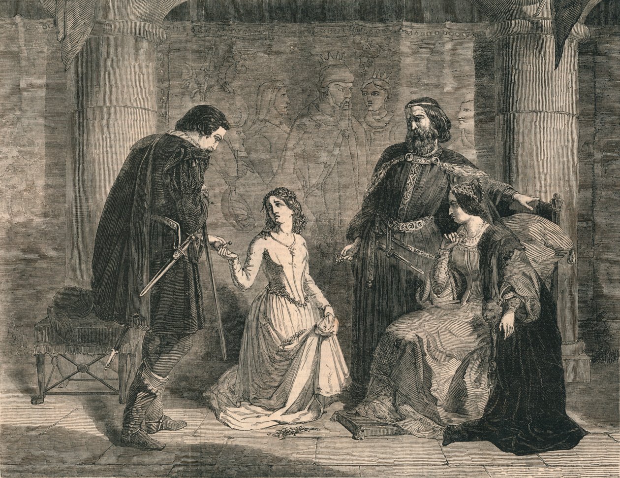 Scene fra Hamlet - King, Ophelia og Laertes, 1852. av Unbekannt