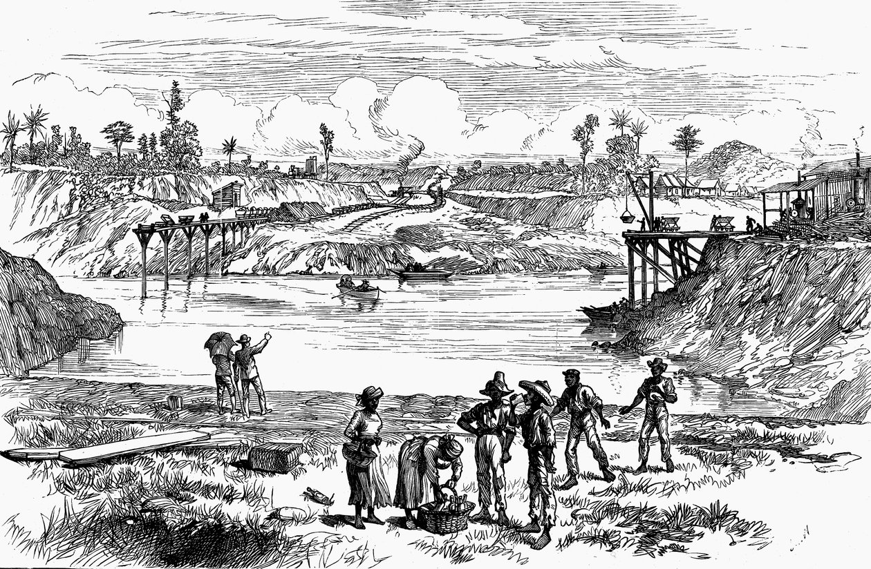 Scene fra de Lesseps forsøk på å grave Panamakanalen, 1888 av Unbekannt