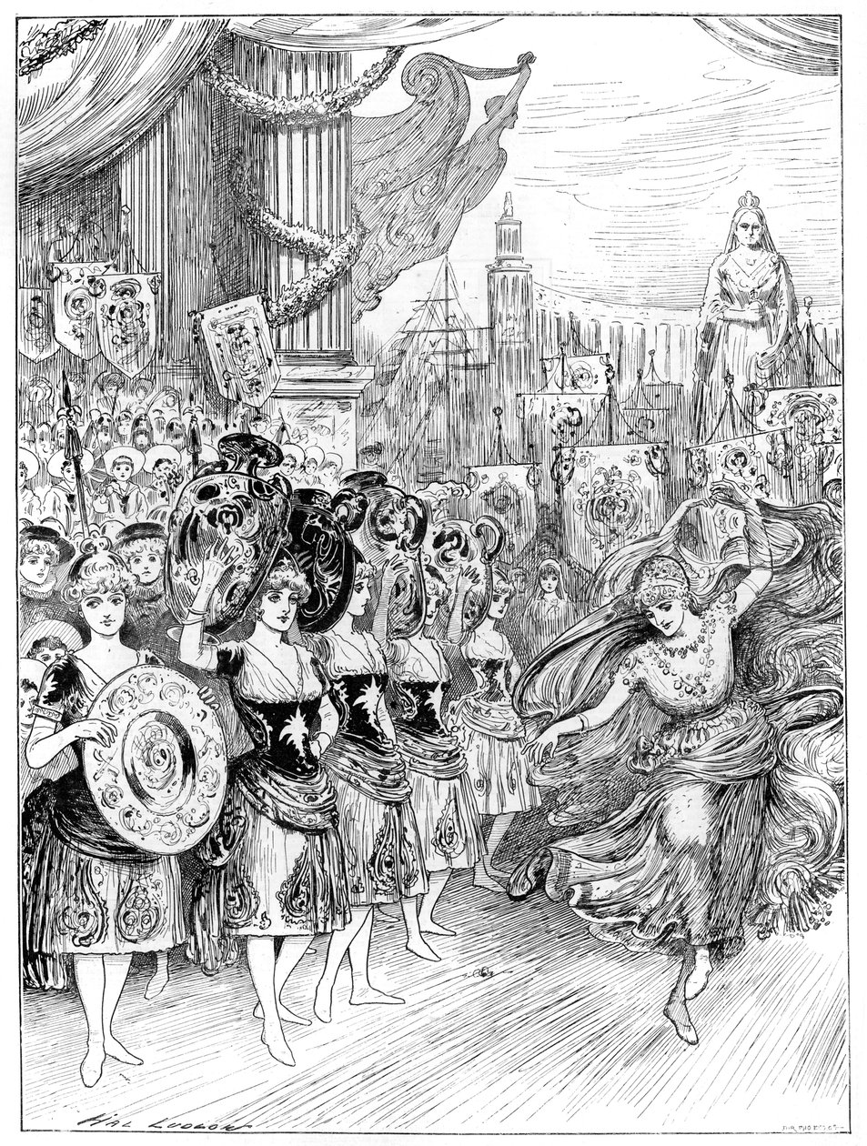Scene fra pantomimen The Forty Thieves på Dury Lane Theatre, London, 1887 av Unbekannt