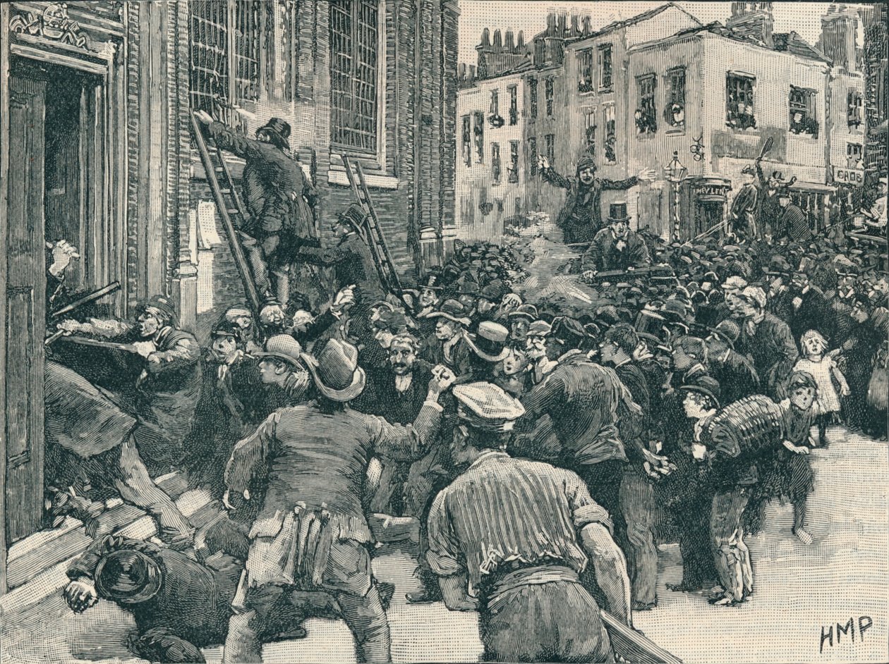 Scene i Birmingham No Popery-opptøyene, 1868 1906 av Unbekannt