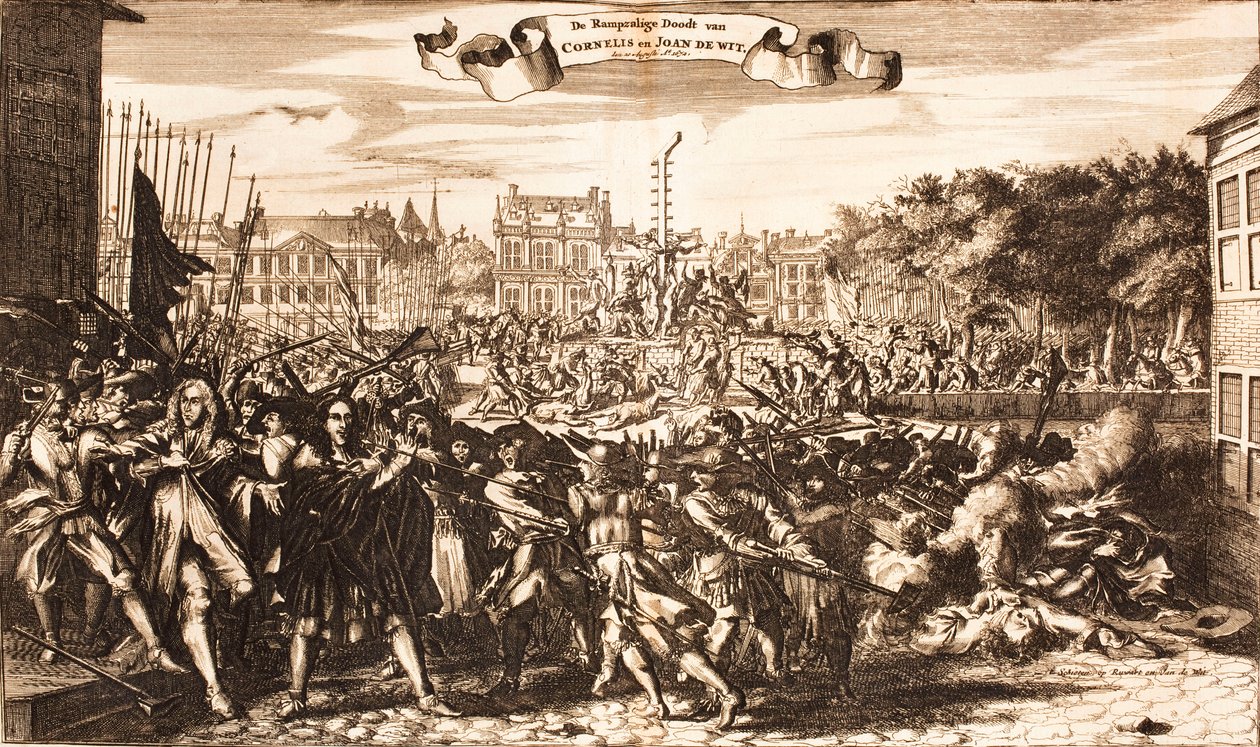 Scene av folkemengden som myrdet Cornelis og Johan de Witt, Haag, 20. august 1672, 1675. av Unbekannt