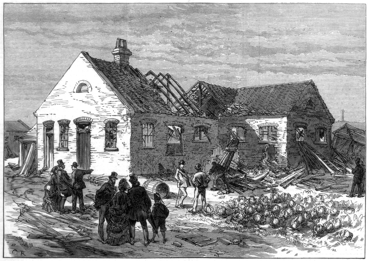 Scene av eksplosjonen ved Cartridge-fabrikken, Greenwich Marshes, 1872 av Unbekannt