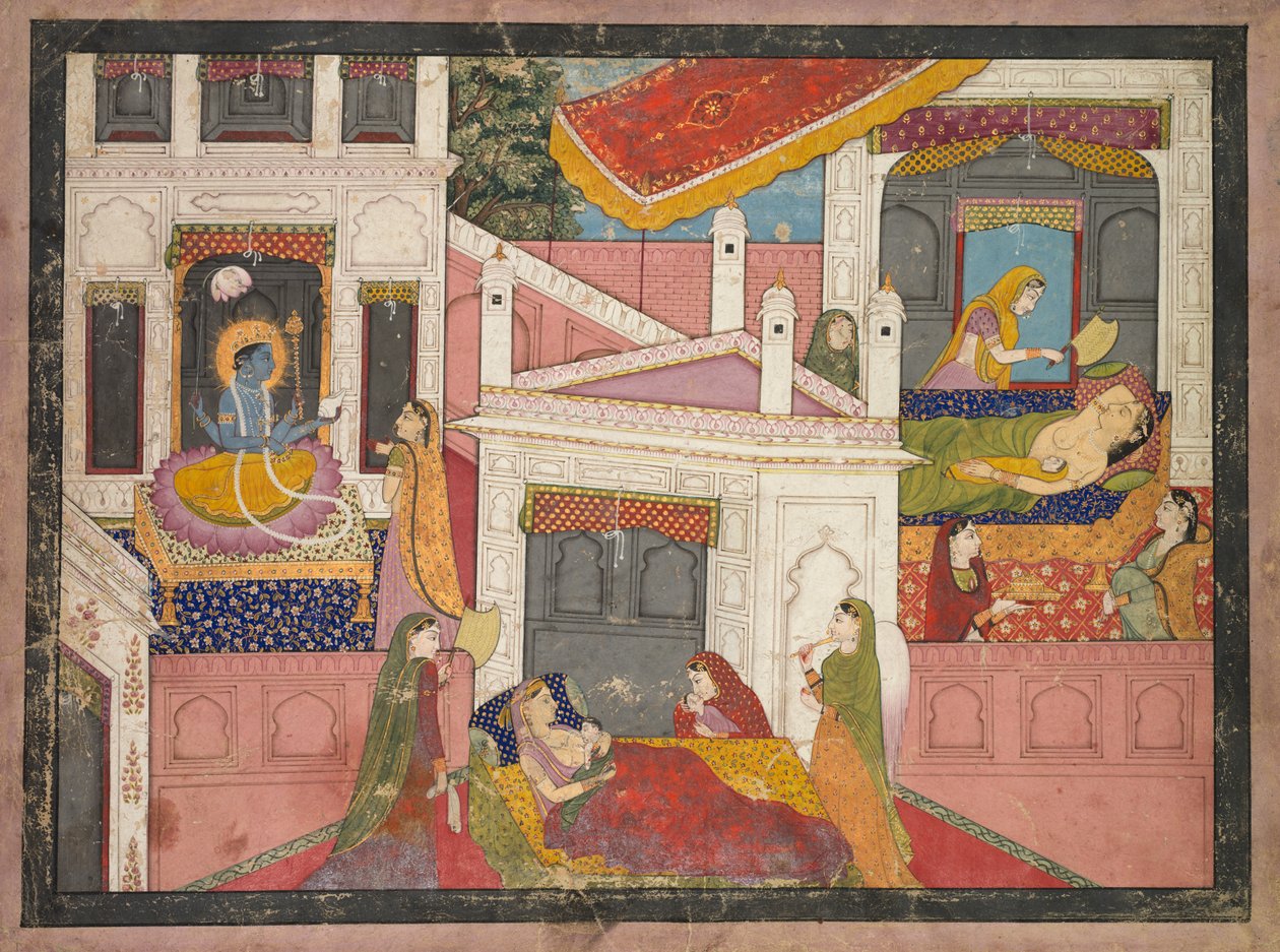 Scener fra Krishnas fødsel, ca. 1840. av Unbekannt