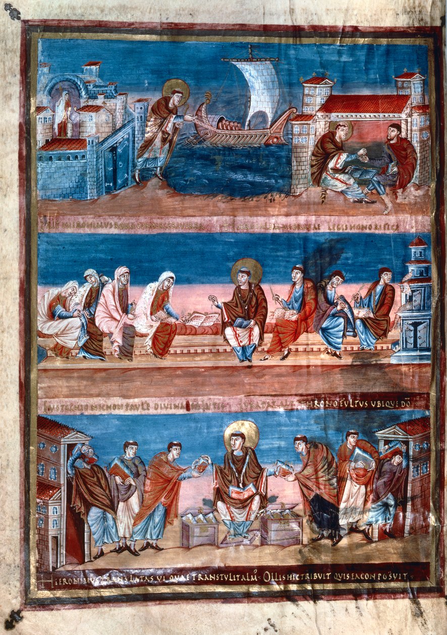 Scener fra livet til den hellige Hieronymus, fra Bibelen til Charles the Bald, 900-tallet av Unbekannt