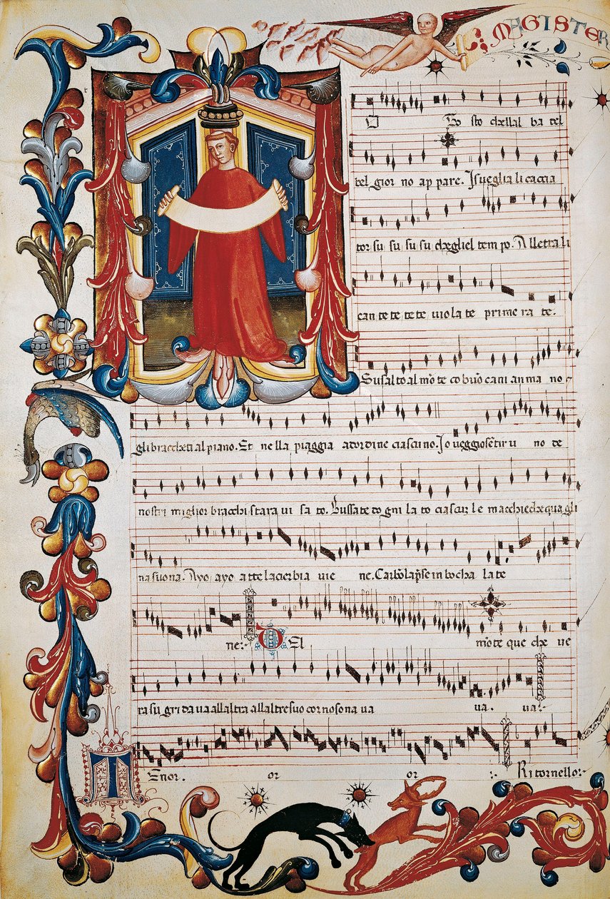 Score med belysning i Squarcialupi Codex, ca. 1410-1415 av Unbekannt