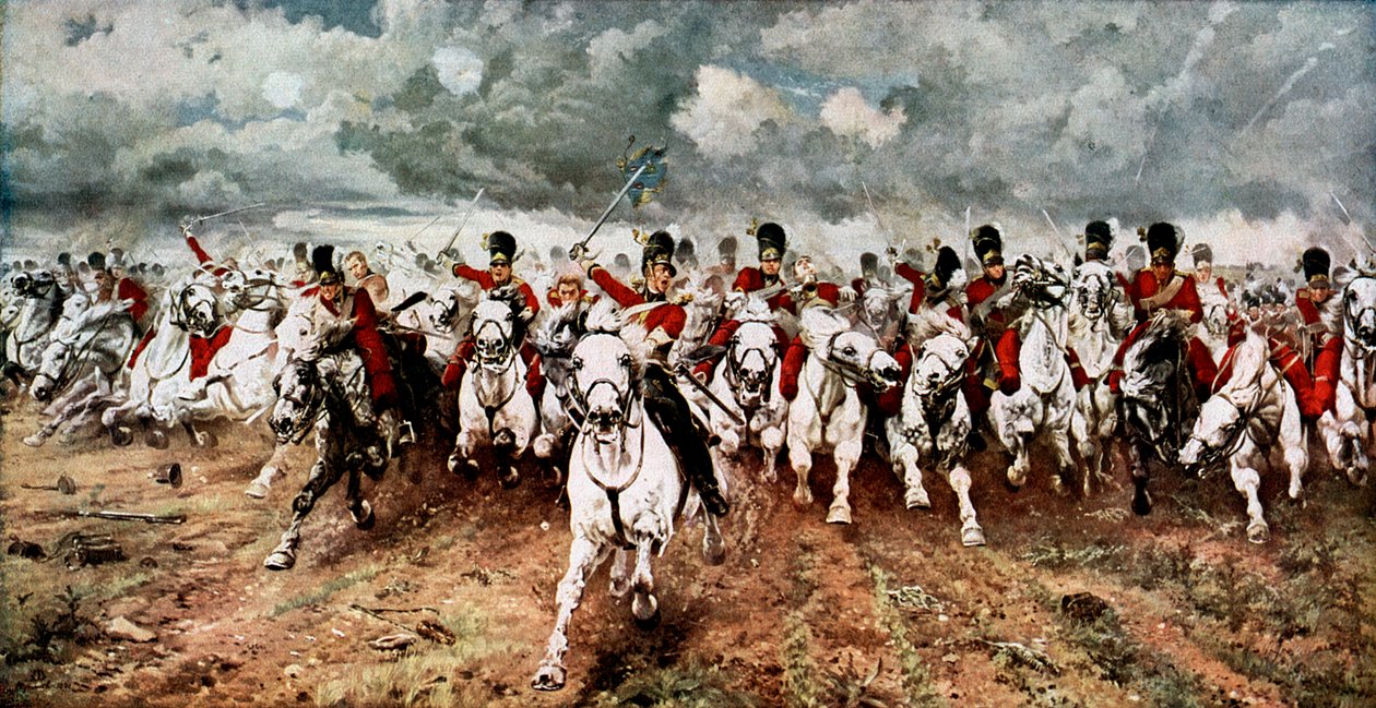 Scotland for Ever, anklagen mot Scots Greys ved Waterloo, 18. juni 1815 av Unbekannt