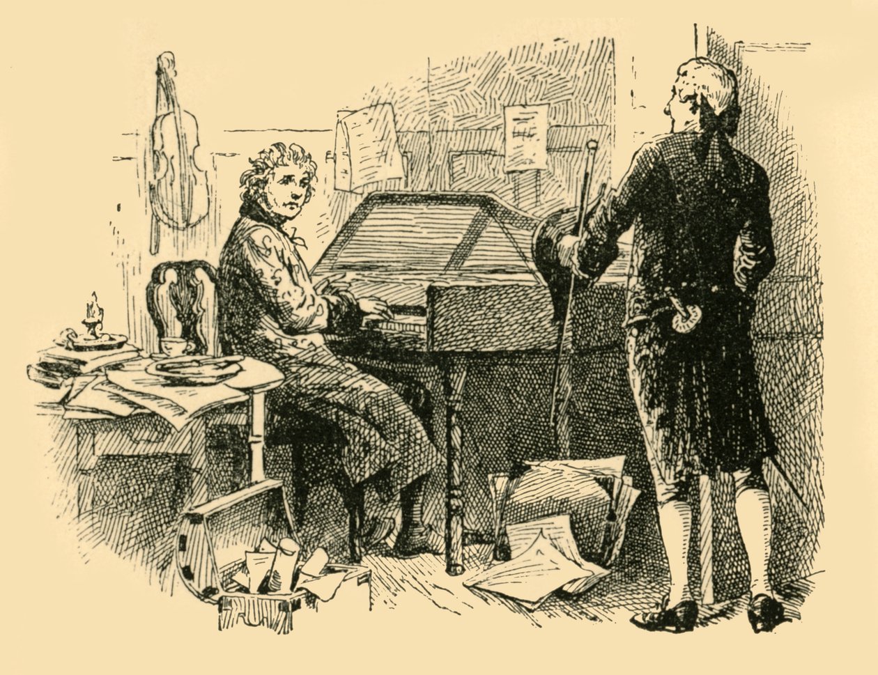 Sittende foran et gammelt, utslitt piano, 1907. av Unbekannt
