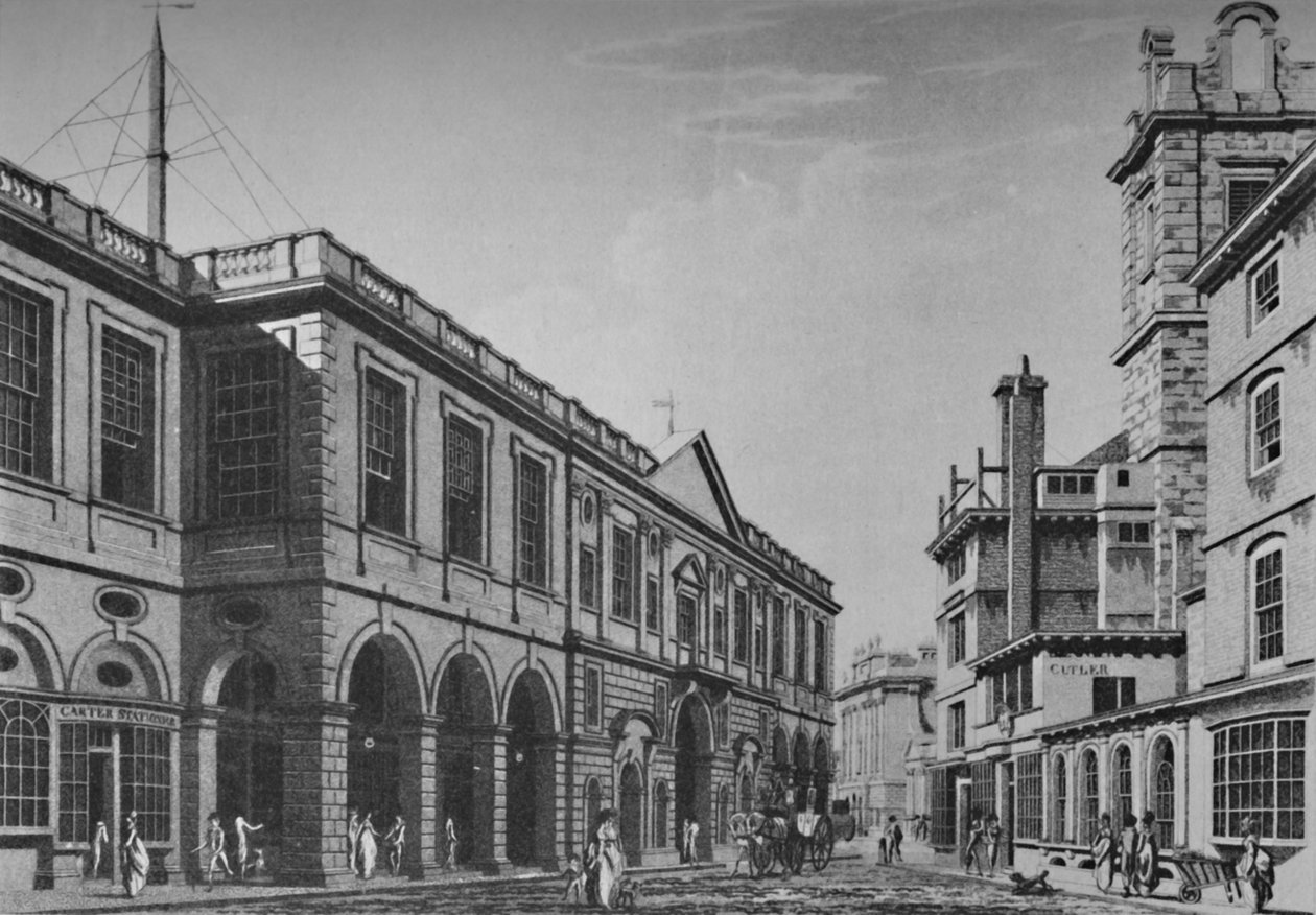 Second Royal Exchange, North Front, i 1798. Viser utsiden av Lloyds Rooms, 1928 av Unbekannt