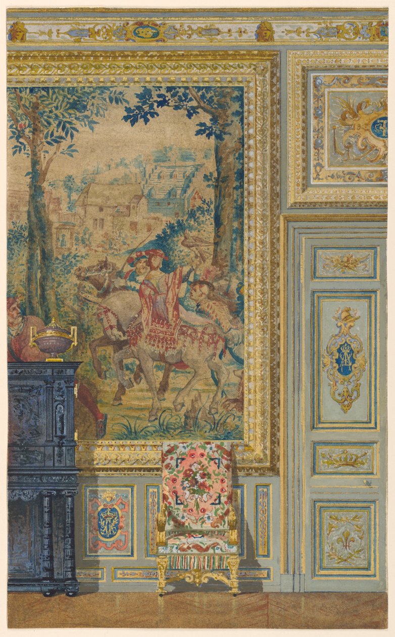 Utsnitt av en vegg som viser en del av den flamske gobelinen, gobelinerommet, Palace of Fontainebleau, Frankrike av Unbekannt