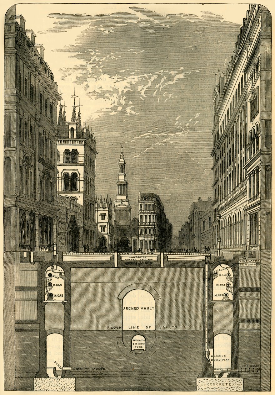 Seksjon av Holborn-viadukten, viser t-banene, c1876. av Unbekannt