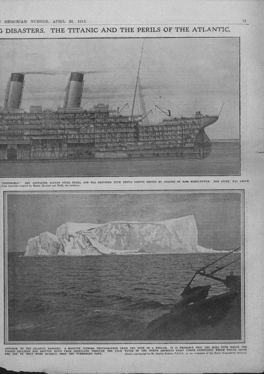 Snittdiagram av Titanic og isfjellet, 20. april 1912. av Unbekannt