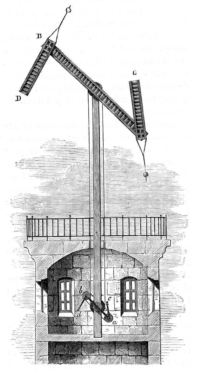 Utsnitt av et telegraftårn for Claude Chappes semafor, 1792, c1870 av Unbekannt