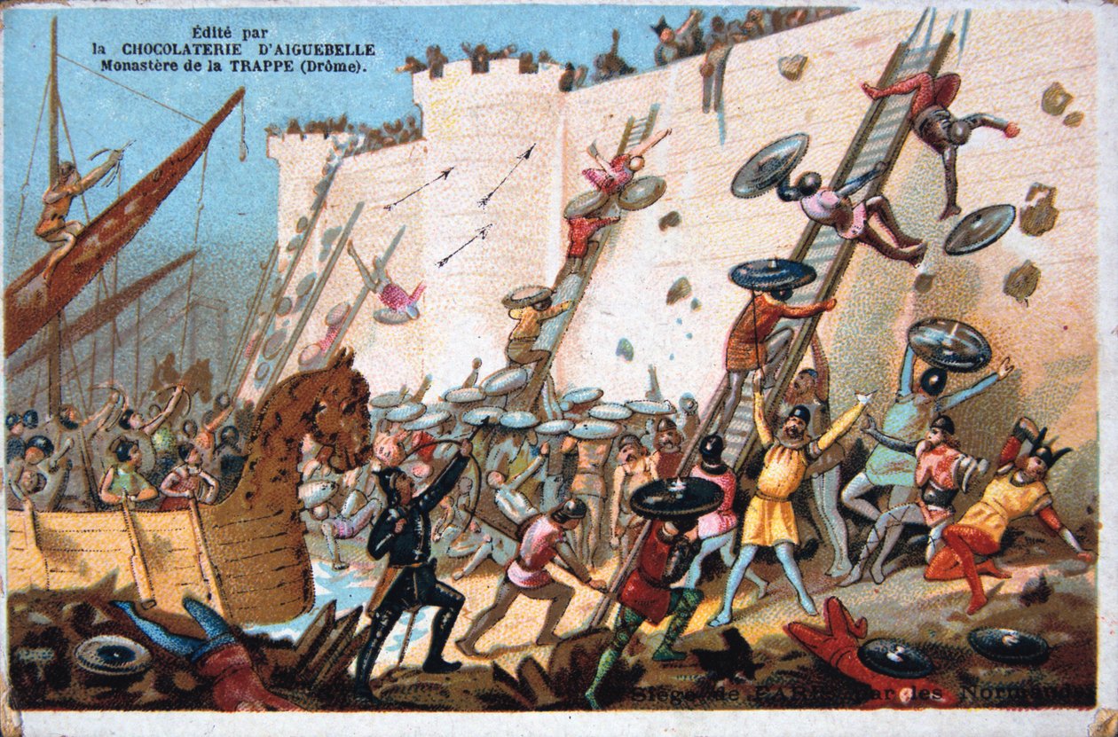 Normannernes beleiring av Paris, 1800-tallet. Fargelitografi. Privat samling av Unbekannt