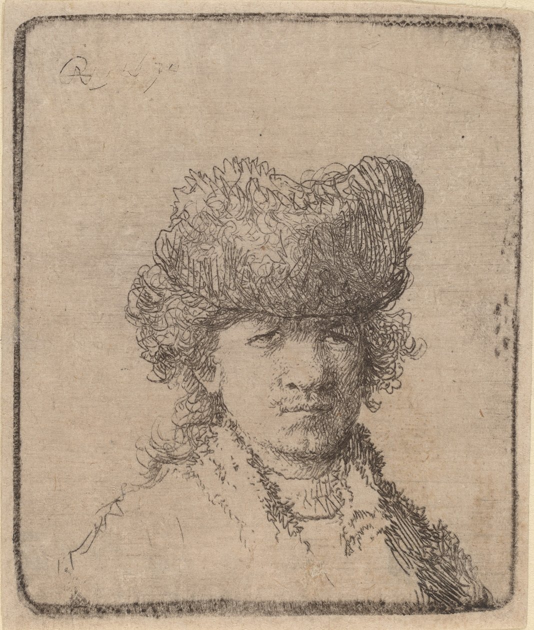 Selvportrett i en pelshatt, 1630. av Unbekannt