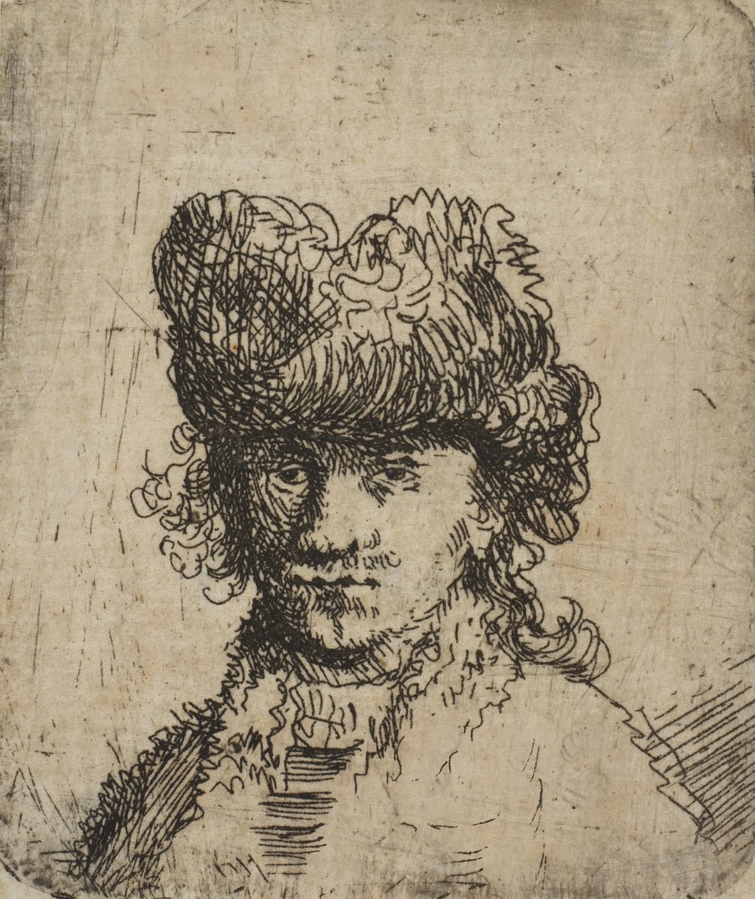 Selvportrett i en pelshatt: Byste, 1700-tallet., 1700-tallet. av Unbekannt
