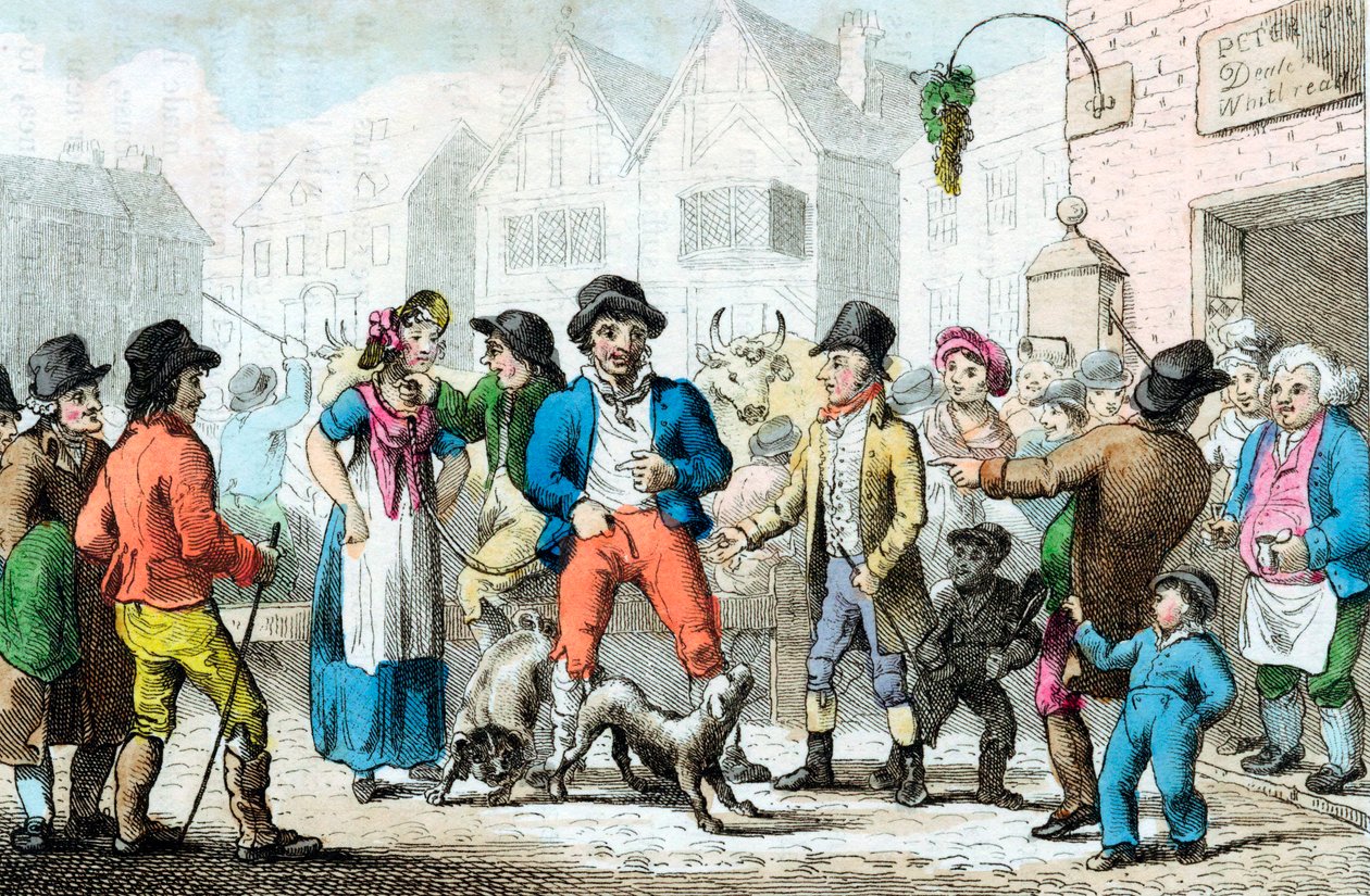Selger en kone til høystbydende, 1816 av Unbekannt