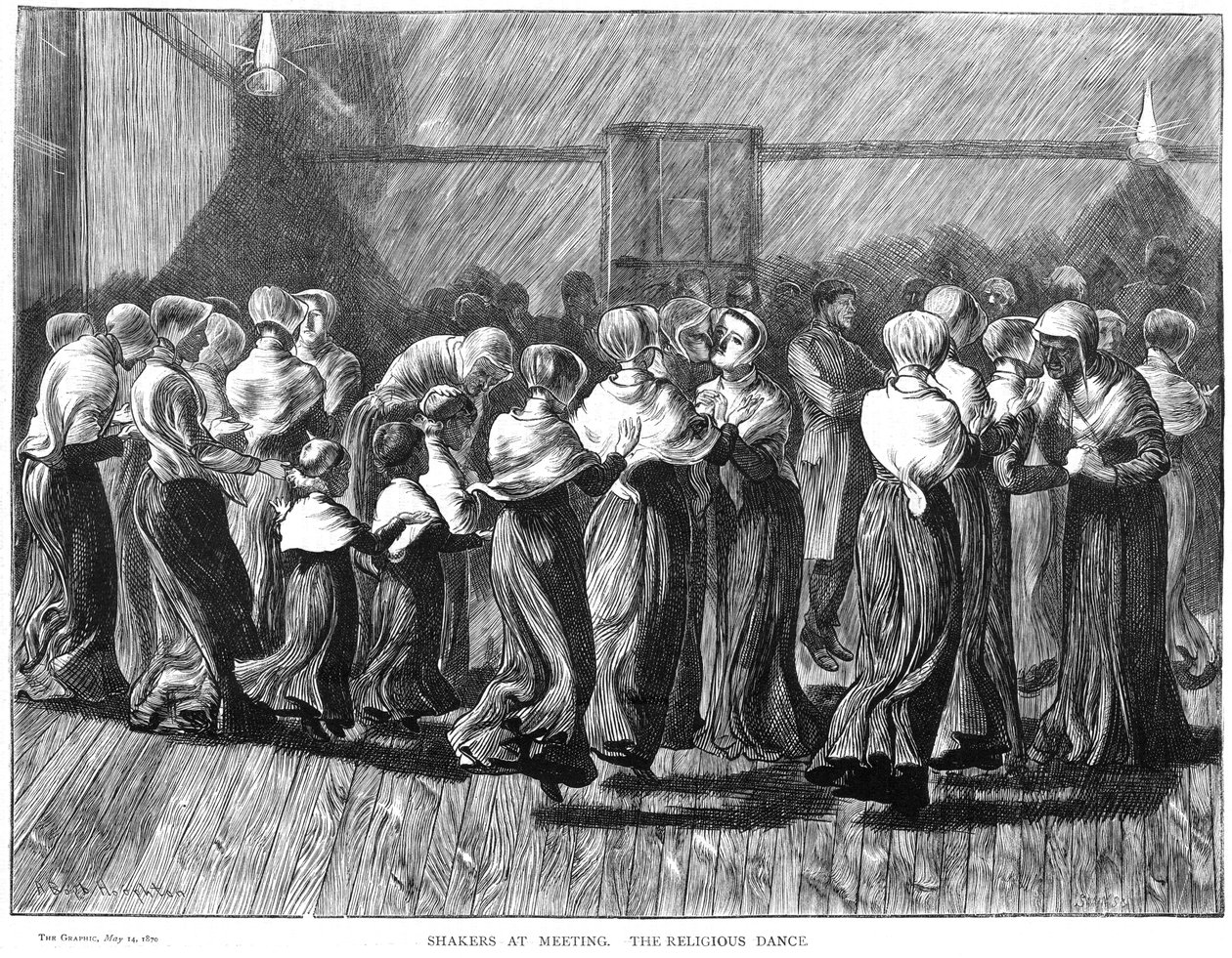 Shakers danser på et møte, Lebanon Springs, New York, USA, 1870 av Unbekannt