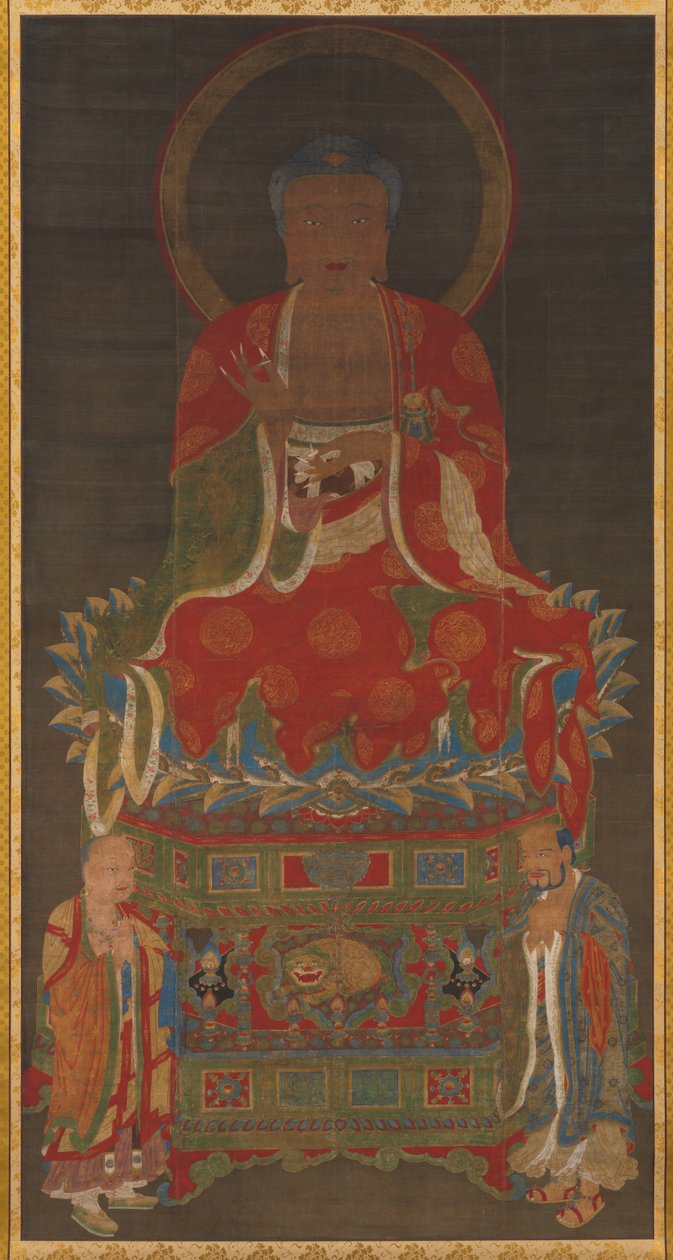 Shakyamuni Triad: Buddha deltatt av Manjushri og Samantabhadra, 1300-tallet. av Unbekannt